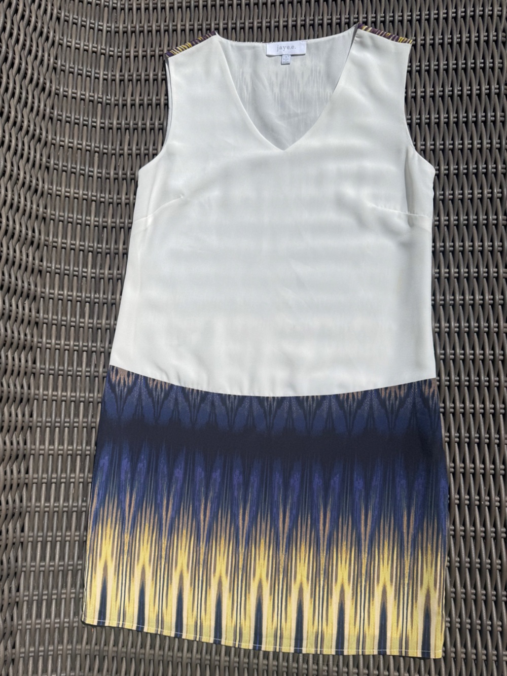 Jaye.e Sleeveless V-Neck Dress with Yellow and Navy Gradient Hem - Size S